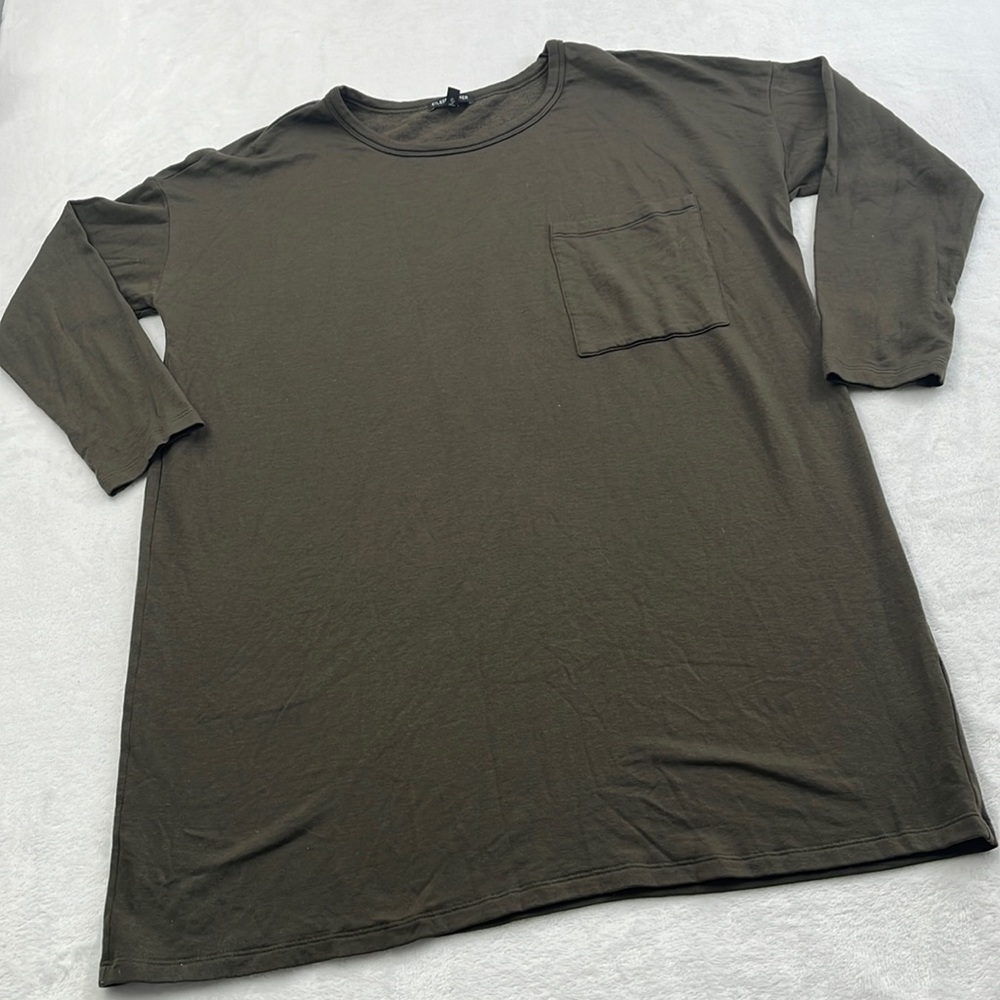 NEW Eileen Fisher M Olive Green Tencel 3/4 Sleeve Oversized Jersey Knit Dress